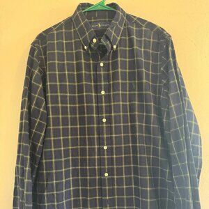 Ralph Lauren Men's Large Navy Yellow Green Plaid Long Sleeve Button Down Shirt